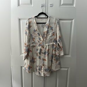 OLIVACEOUS | White Hawaiian Floral Pattern Shirt Dress